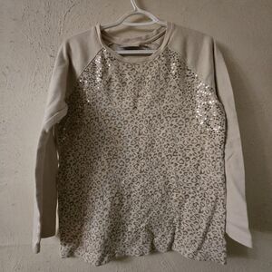 Quacker Factory Beige Sequin Leopard Blouse